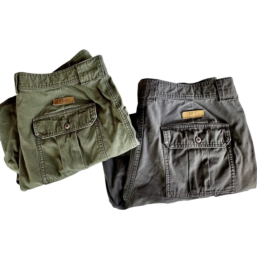 Cabelas 7-Pocket Hiker Shorts Mens 38 Green Gray Cotton Canvas Cargo Lot of 2